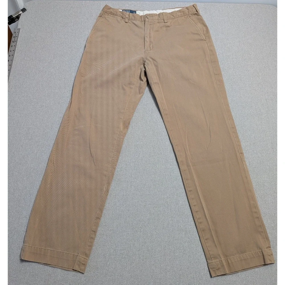 Polo Ralph Lauren Men's Khaki Chino Pants 36x34 Cotton Preston Pony Preppy Dress